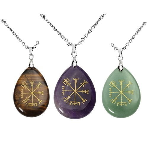 Viking Rune Pusula Doğal Taşlı Kolye
